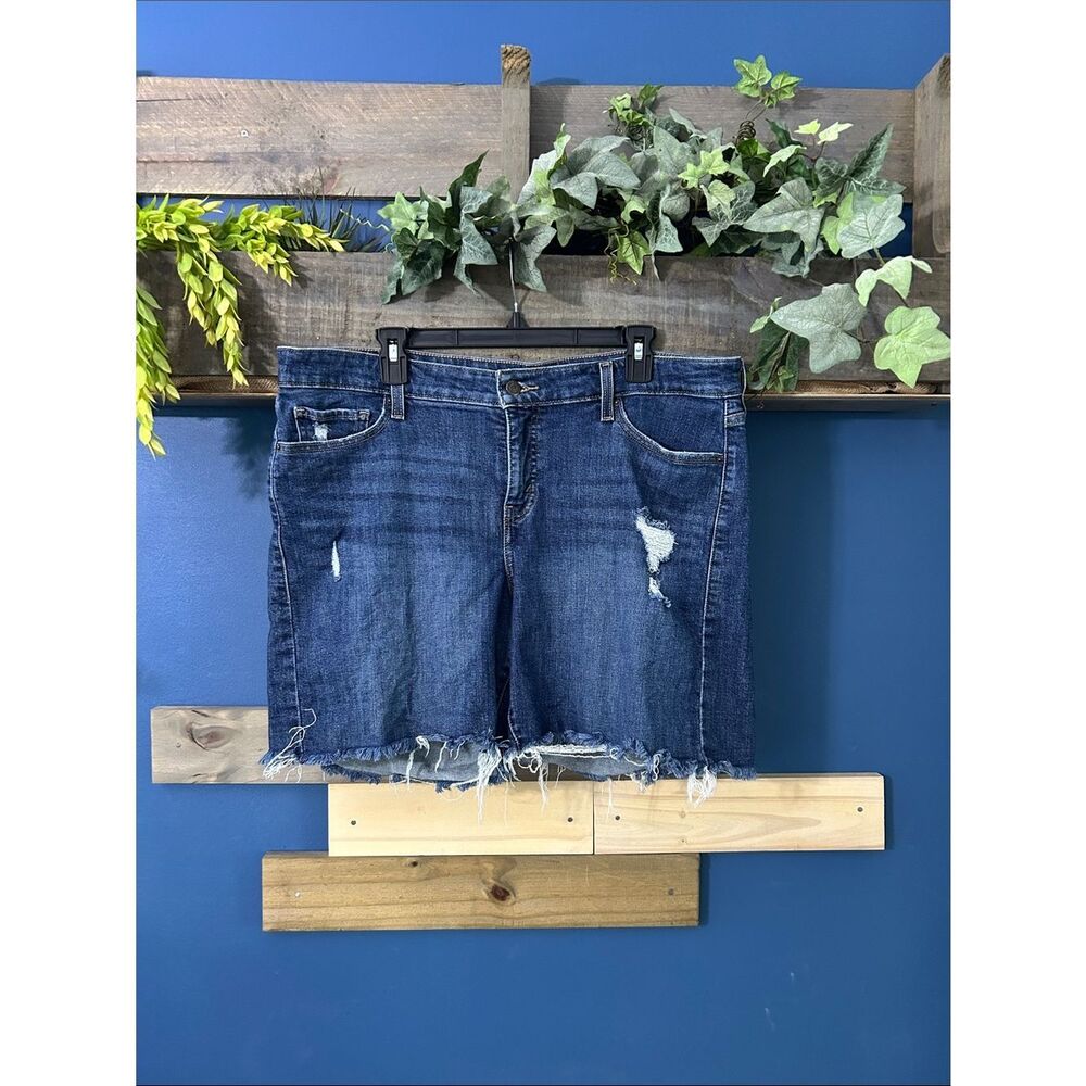 Women's Dark Blue Distressed Denim Jean Shorts 16